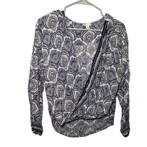 𝅺Cato Women's Long Sleeve Blue Paisley Print Mock Wrap Top Size XSmall